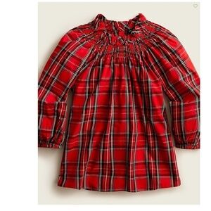 J. Crew Smocked-neck top in Good Tidings plaid Size M Red